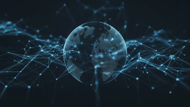 Futuristic digital globe representing global communication and data flow across the technological plexus network