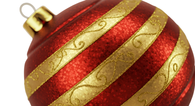 Isolated Red and Gold Striped Christmas Ornament Decoration