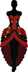 Steampunk Halloween corset dress with clockwork detail for women isolated