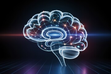 Futuristic luminous brain model showing neural network connectivity and technology visualization