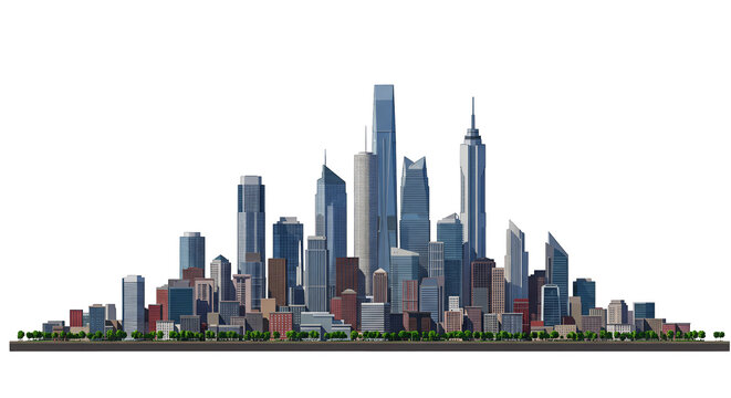 Pixel Art Cityscape Illustration With Tall Buildings - Powered by Adobe