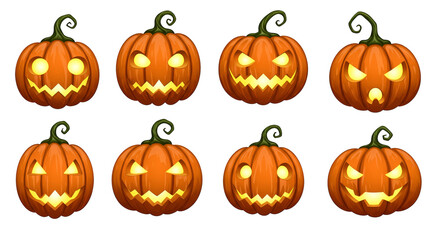 Pixel Art Halloween Jack O Lanterns Isolated Transparent Background