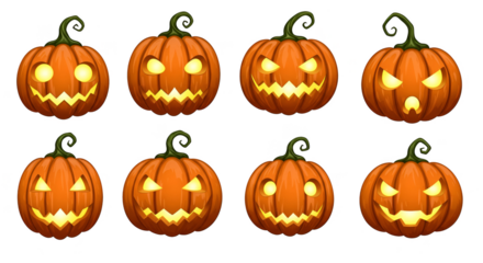 Pixel Art Halloween Jack O Lanterns Isolated Transparent Background