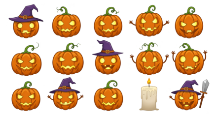 Pixel Art Halloween Pumpkins and Candle Isolated Illustration