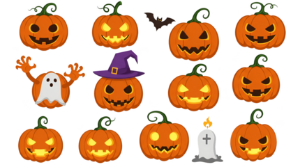 Pixel Art Halloween Pumpkins Ghost Bat Candle Isolated On Black Background