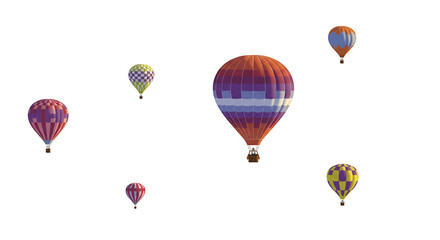 Pixel Art Hot Air Balloons Floating on Black Background Isolated Illustration