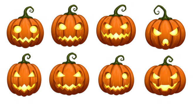 Pixel Art Halloween Jack O Lanterns Isolated Transparent Background