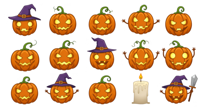 Pixel Art Halloween Pumpkins and Candle Isolated Illustration