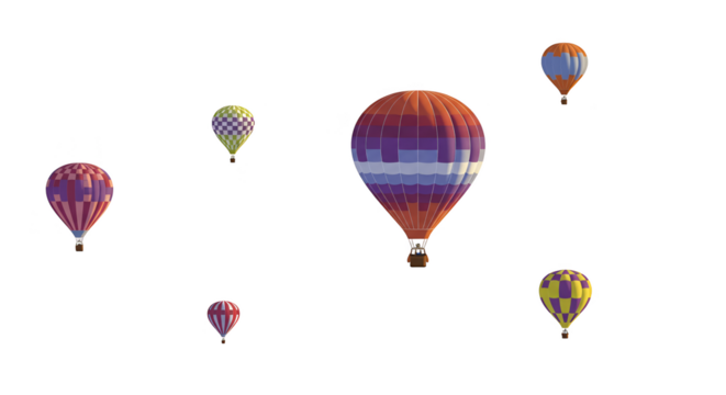 Pixel Art Hot Air Balloons Floating on Black Background Isolated Illustration
