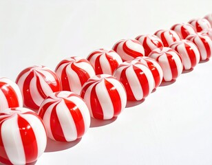 Bright red and white candies arranged in a minimalist design, against a simple white backdrop.