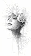 a rough pencil sketch of young woman on a plain white background with loose lines and minimal shading, focusing on capturing the basic forms and proportions of the subject