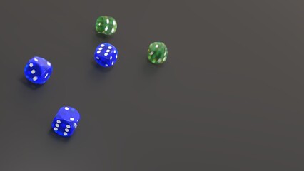 green and blue playing dice on a gray background