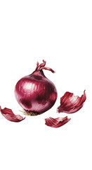 Isolated Red Onion Photo with Peeled Outer Layers