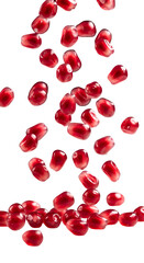 Isolated Red Pomegranate Seeds Falling Against Black Background Photo