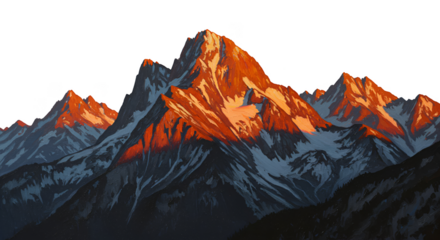 Pixelated Mountain Range Sunset Orange Light Isolated Background Illustration