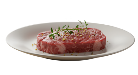 Raw Beef Steak on White Plate Isolated Background Realistic 3d Rendering