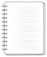 Minimalist vector illustration of an open spiral notebook with ruled blank pages
