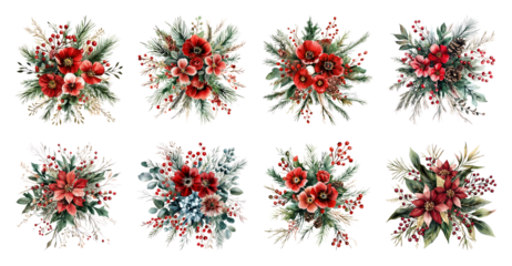 PNG Festive floral arrangements for holidays, element set on transparent background