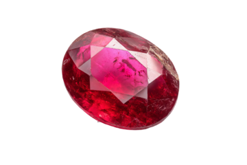 Elegant Oval Cut Red Ruby Gemstone Isolated on White.
