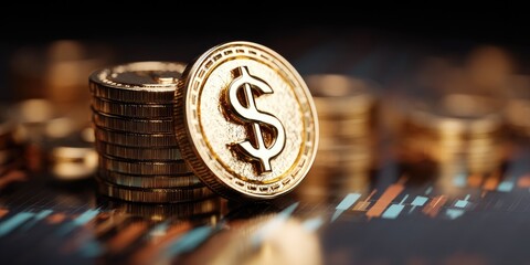 A 3D render of a shiny golden dollar symbol placed