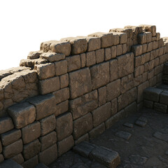 Realistic 3d ancient brick wall ruins with debris background