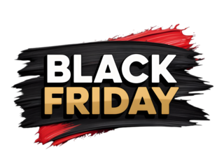 Black friday sale text with dynamic brush stroke and red accent isolated on transparent background