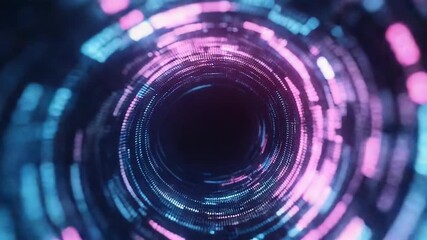 Digital data flowing through abstract futuristic glowing tunnel - Powered by Adobe