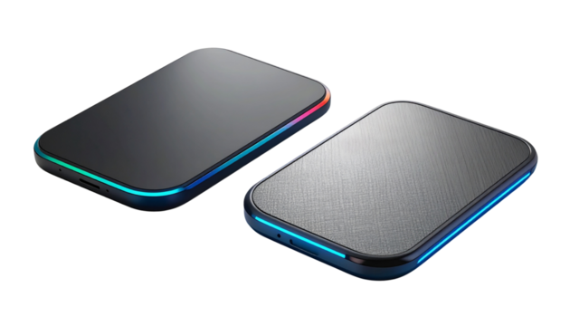 Minimal Wireless Charging Mouse Mat with Neon Edges isolated on transparent background