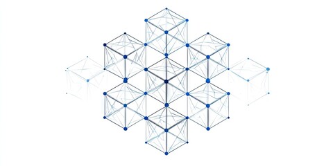 A cube network blockchain concept in thin line vector
