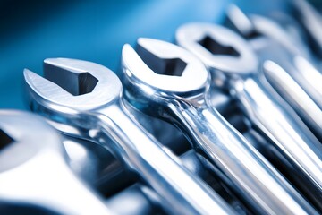 Closeup Shiny Metal Wrenches Tools Repair Kit