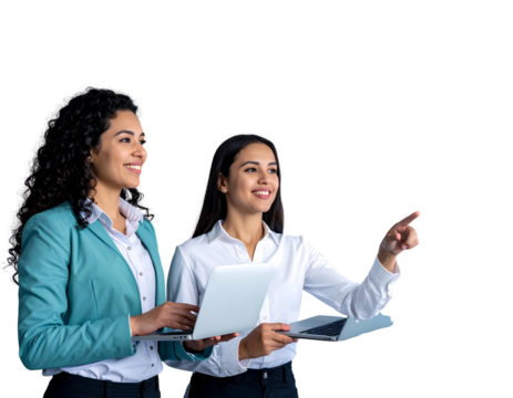 Two women collaborate on complex systems and connected technology