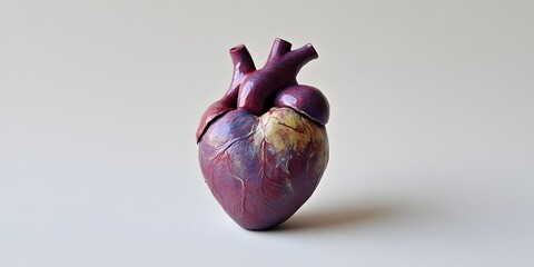 Detailed Anatomical Heart Model, Purple and Yellow Hues, Medical Illustration