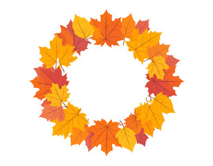Fototapeta premium Circular wreath of colorful autumn maple leaves vector illustration.