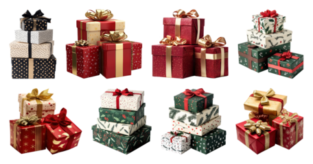 PNG Colorful festive gift boxes, element set on transparent background