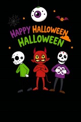 Happy halloween cartoon characters with spooky and fun elements