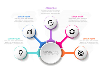 Vector infographic business presentation template with circular interconnection with 5 options.