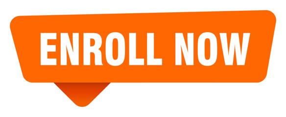 enroll now sticker. enroll now orange sign isolated on transpatent background