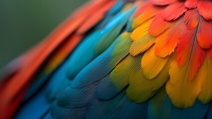 Obraz premium Vibrant Parrot Feathers Close Up Macro Photography