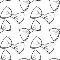 Seamless pattern with black contour bow ties on a white background. Vector illustration for wrapping paper