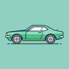 Flat Design Vintage Muscle Car Icon with Outline