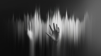 Abstract representation of nervous energy with vibrating hands and distorted peripheral vision in monochrome, symbolizing anxiety, tension, perception, and psychological intensity.