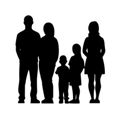 Silhouette of a family with two parents and three children