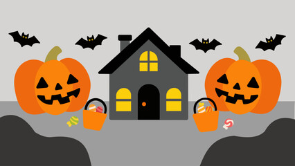 Halloween Front Door Decoration with Pumpkins and Bats