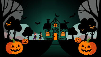 Haunted House Halloween Night with Trick or Treaters