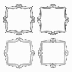 Vintage vector set of ornate decorative frames, blank wood sign banner, old photo picture metal border, and empty space for message illustration design