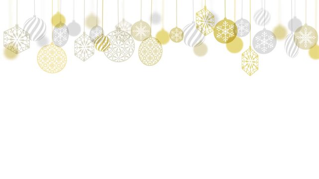 Golden and Silver Christmas Ornaments Hanging Animation (Upper Frame, Elegant Metallic 2D)