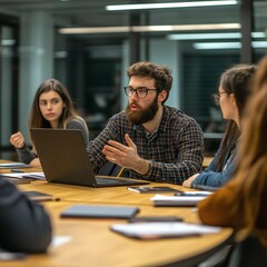 students working on laptop in classroom
