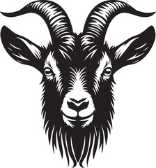 Naklejka premium Bold black and white goat head logo design for farms, livestock, or zodiac themes