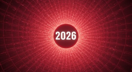 2026: Futuristic Digital Data Visualization: A vibrant digital illustration showcasing the year 2026 encircled in a captivating vortex of data streams.