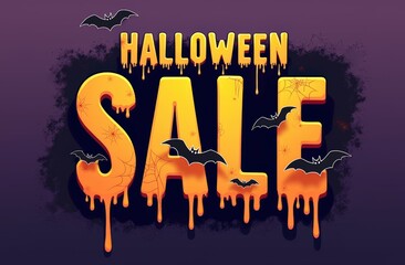 Halloween sale banner with dripping text and bats in spooky theme